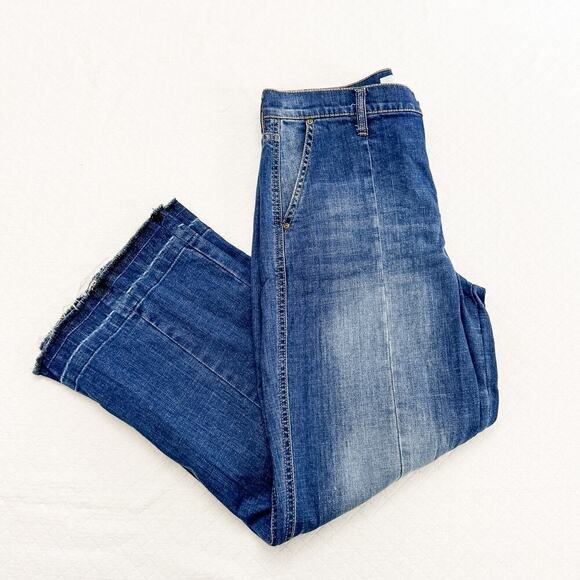 Ella Moss Cropped Wide Leg Faux Back Pocket Denim Jeans Size 28 - Picture 4 of 10